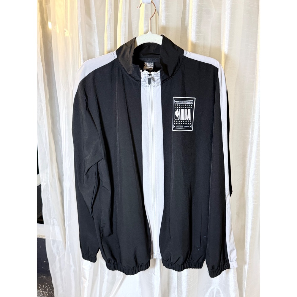 NBA Track Jacket Mens Medium Black White Excellent Full Zip Windbreaker Sport